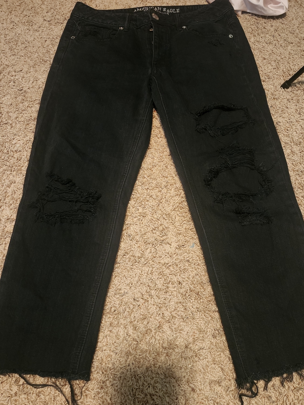 American Eagle Outfitters Black Distressed Wide-Leg Jeans